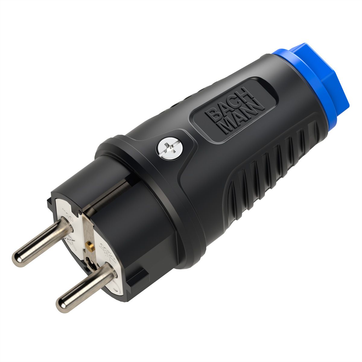 BACHMANN Connecteur 2P+T caoutchouc CEE7/7 , IP54, bleu / noir