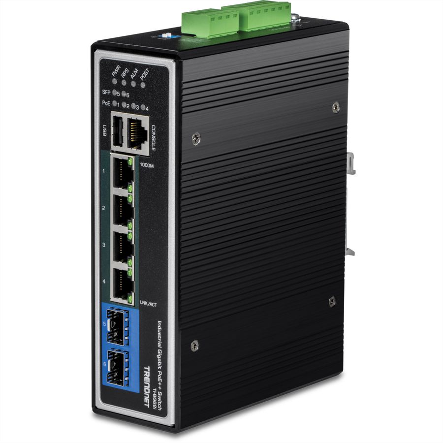 TRENDnet TI-BG62i Switch industriel Rail DIN PoE++ , administrable L2+ Gigabit à 6 ports