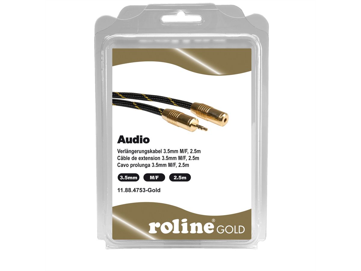ROLINE GOLD Câble prolongateur 3,5mm audio M / F, Retail Blister, 2,5 m