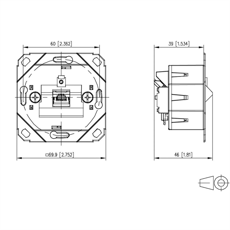 METZ CONNECT E-DAT C6A LSA++ Prise, 1 port, encastré pour gammes d'interrupteurs design (UP0), métallique