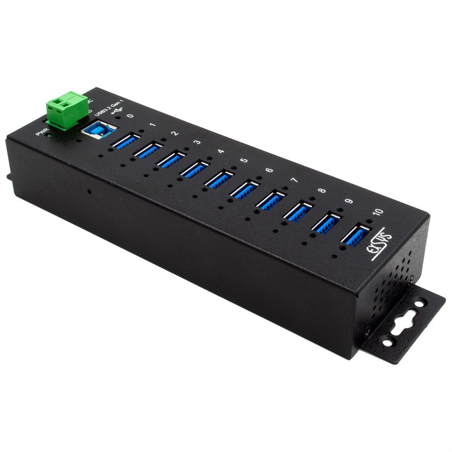 EXSYS EX-1580SHMVS Hub USB 3.2 Gen 1 métallique à 10 ports, géré, partageable en réseau, protection ESD 15 kV
