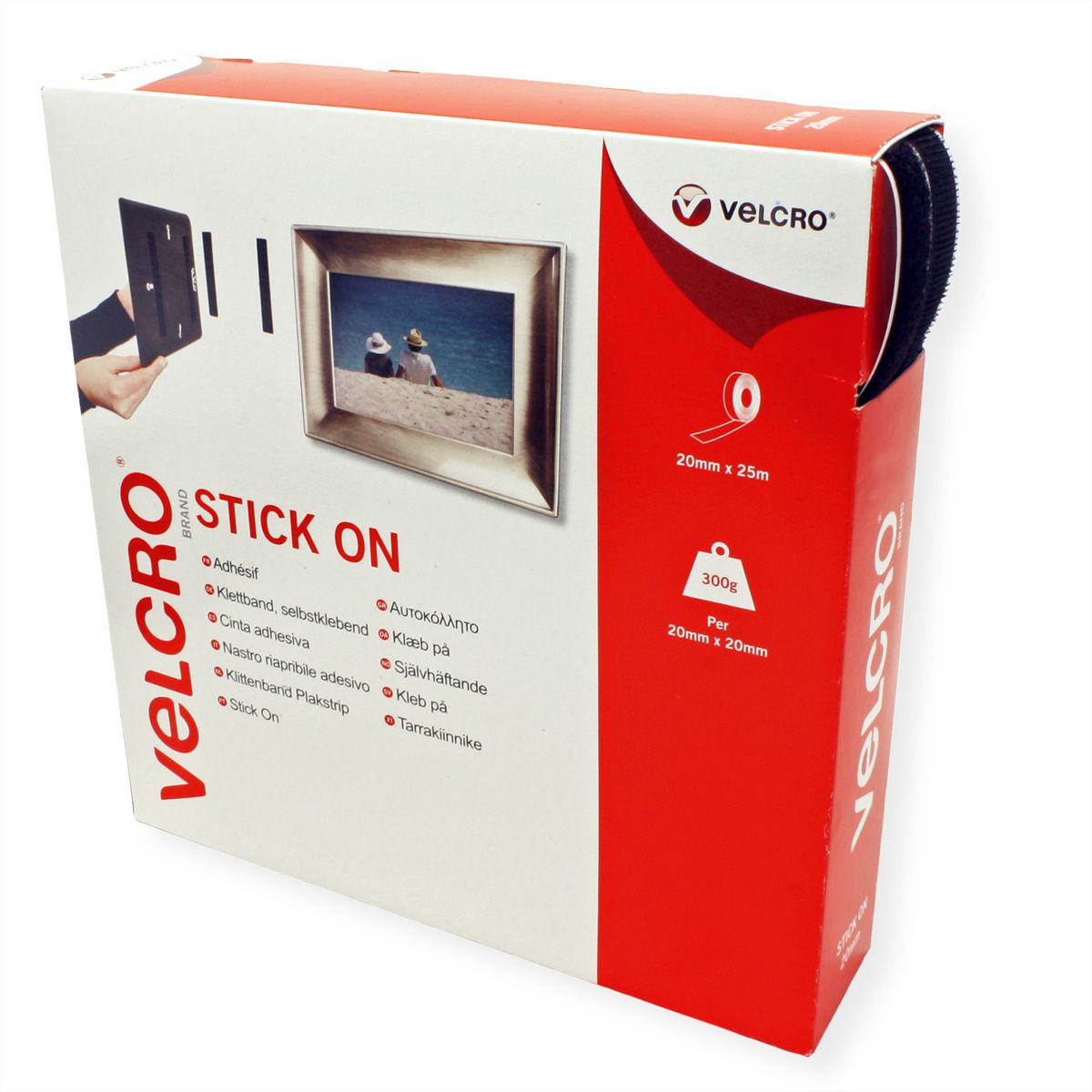 VELCRO® Bande 20mmx25m noir, crochets & velours autocollants