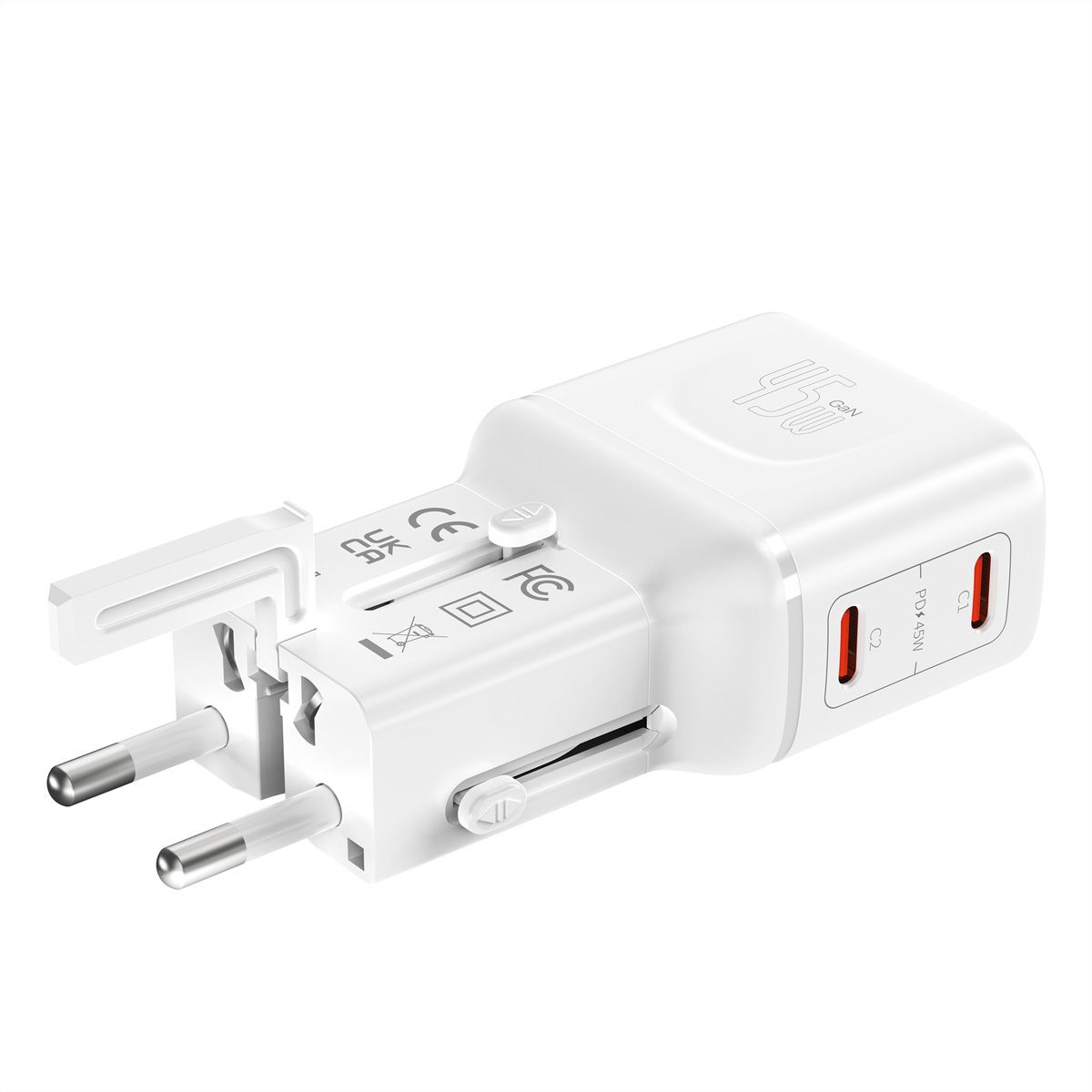 VALUE Chargeur de voyage, EU/UK/US, 2 ports USB C, 45 W