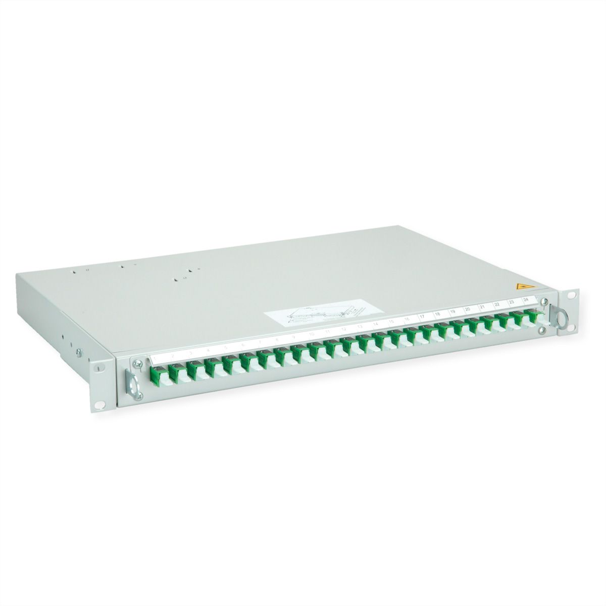 TELEGÄRTNER PROFI V Panneau FO avec coupleurs et pigtails, 24x E2000, vert, OS2 APC, Grade B