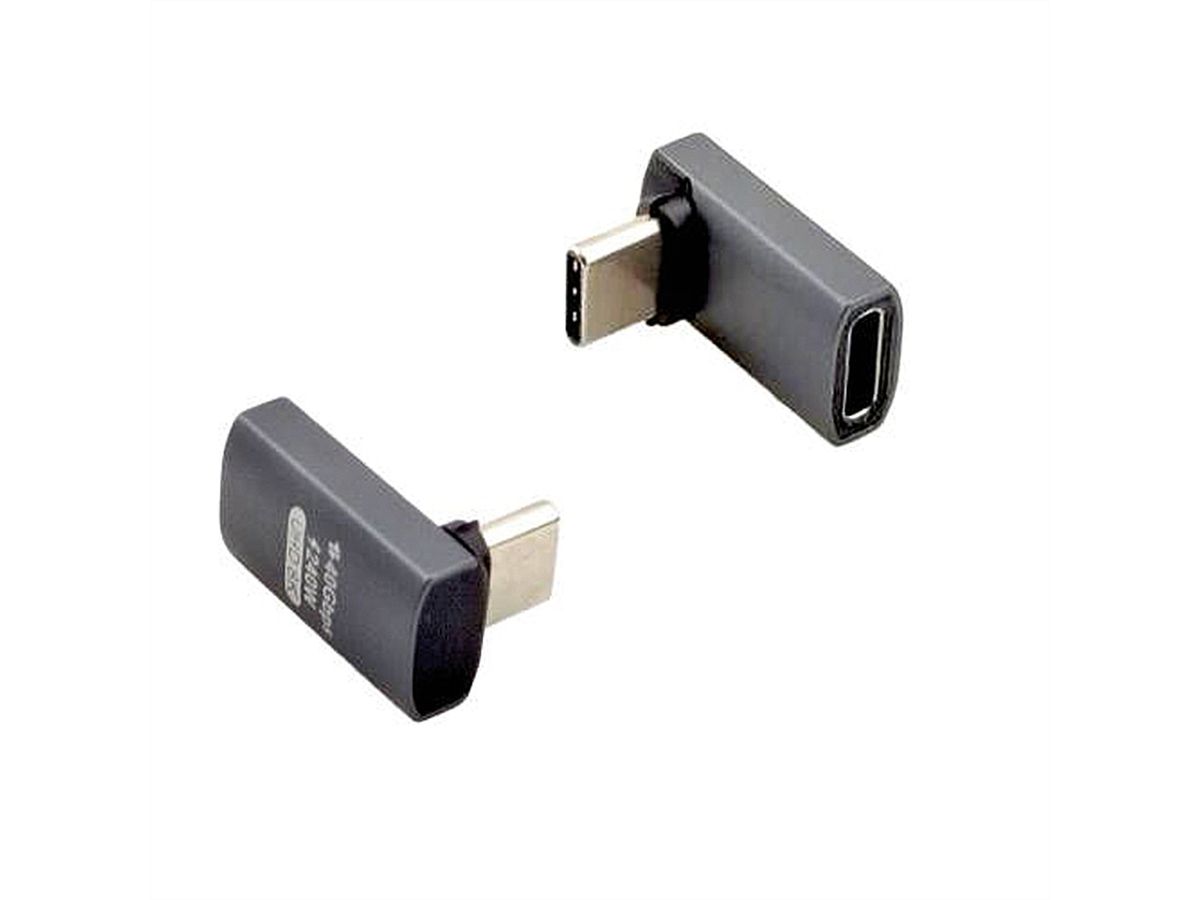 ROLINE Adaptateur USB4 Gen 3x2, Aluminium, coudè à 90°, large, Type C, M/F, argent