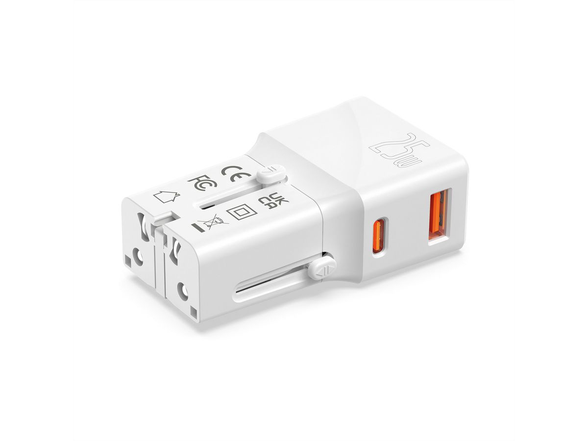 ROLINE Chargeur de voyage USB avec prise UK/US/Euro, 2 ports, 1x QC3.0 A + 1x C (PD), 25W