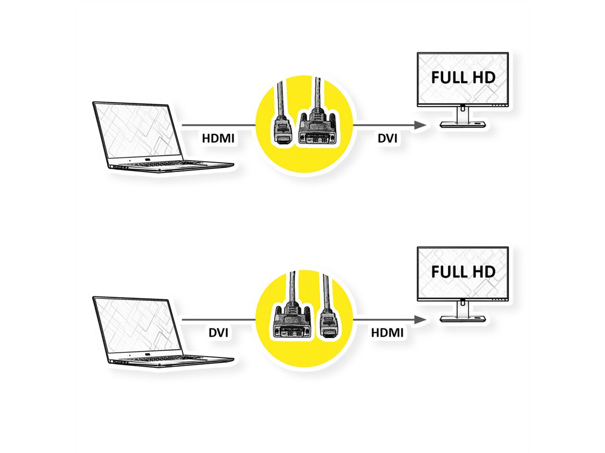 ROLINE Câble de raccordement pour écran DVI (18+1) M /HDMI M, noir, 1 m