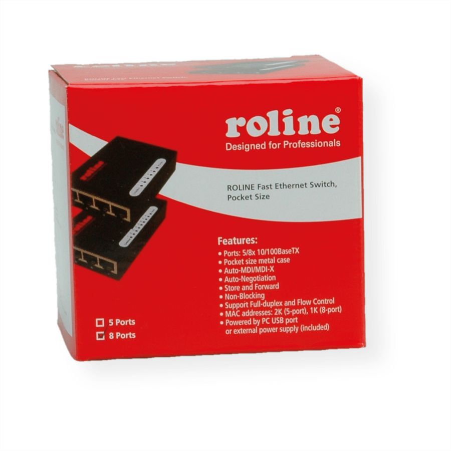 ROLINE Fast Ethernet Switch, Pocket, 8 ports