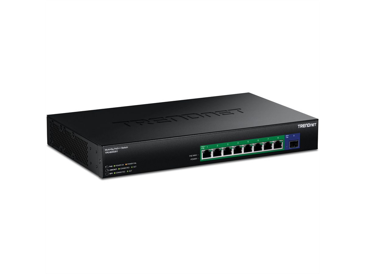TRENDnet TPE-BG5091 Switch PoE++ 2,5G GaN à 9 ports, avec port SFP+ 10G (480W)