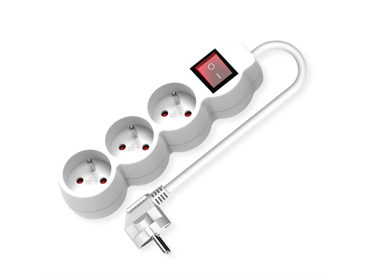 VALUE Prise multiple, 3x UTE avec interrupteur, blanc, 1,5 m