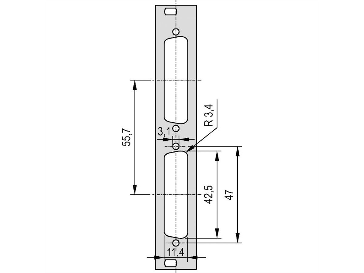 SCHROFF Face avant 19" avec découpe Sub-D, 2x25 pôles, 3U, 4 F, 2,5 mm, Al, RAL 7035
