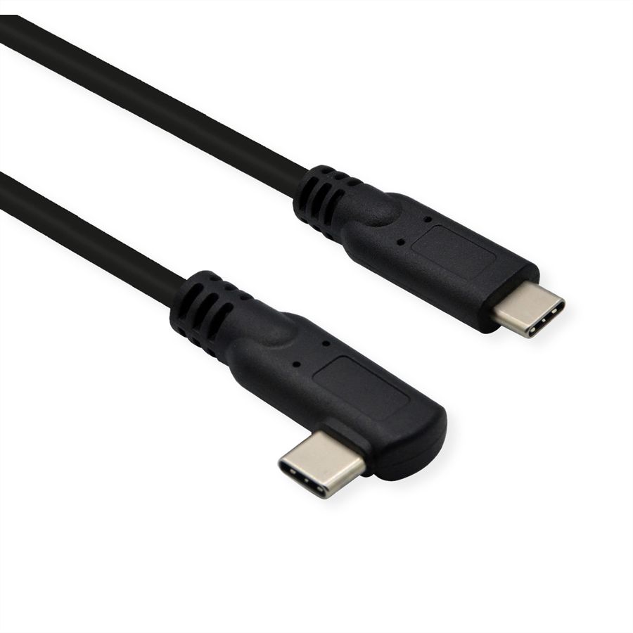ROLINE Câble USB 3.2 Gen 2x2, avec PD, C-C, M/M, 4K UHD-1, 20Gbit/s, Emark, 100W, 1x coudé à 90°, noir, 1 m