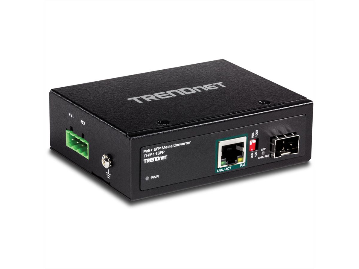 TRENDnet TI-PF11SFP Convertisseur de média PoE+ SFP vers Gigabit industriel