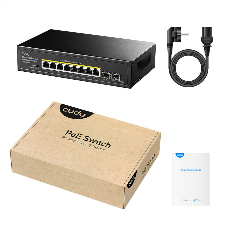 CUDY GS1008PS2 Switch 8 ports Gigabit PoE+ avec 2 emplacements Gigabit SFP 120W
