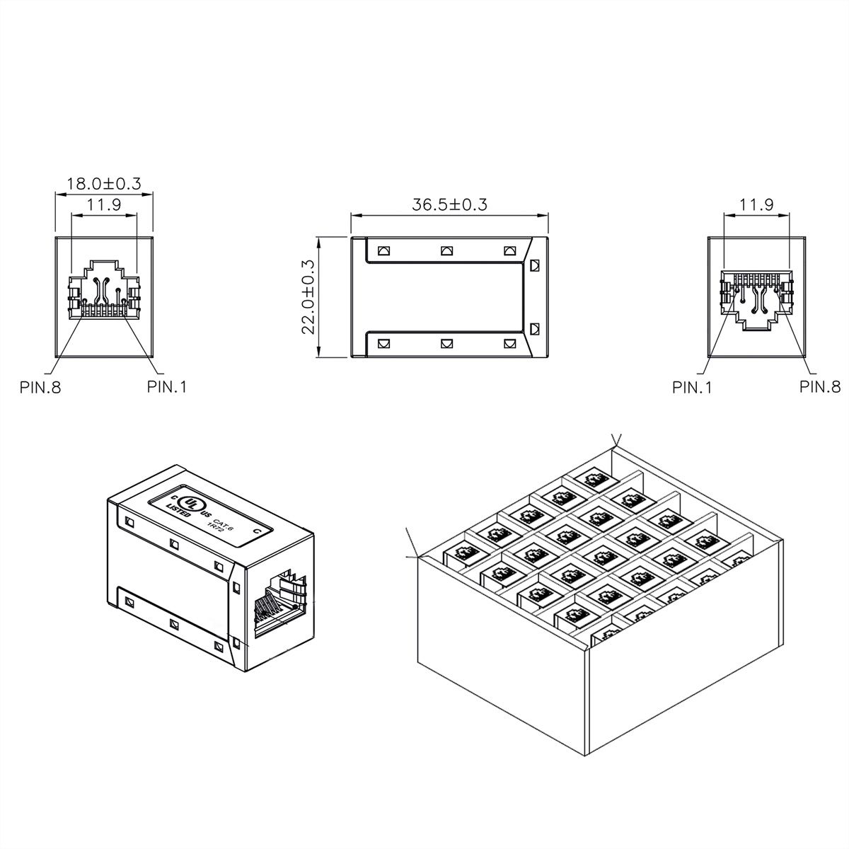 ROLINE Coupleur RJ-45 blindé, Cat.6 (Classe E), Lot de 25