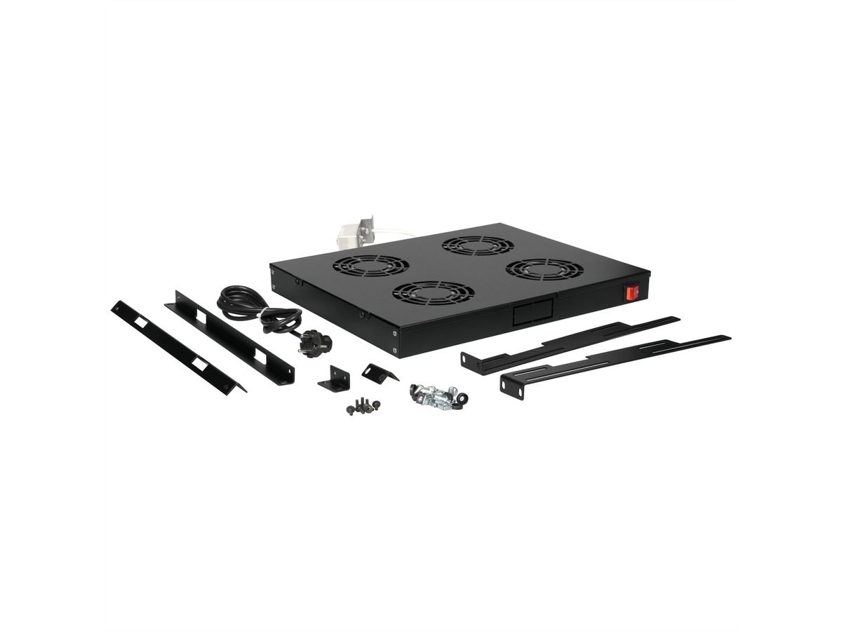 ROLINE 19" Unité de ventilation, 4 ventilateurs, thermostat, noire