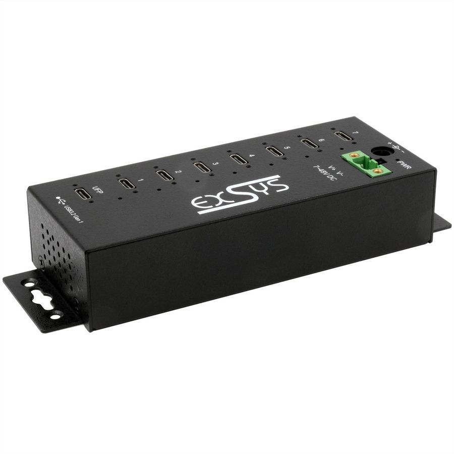 EXSYS EX-1537HMVS Hub USB-C 3.2 Gen 1 métallique à 7 ports, avec protection contre les surtensions EDS 15 kV