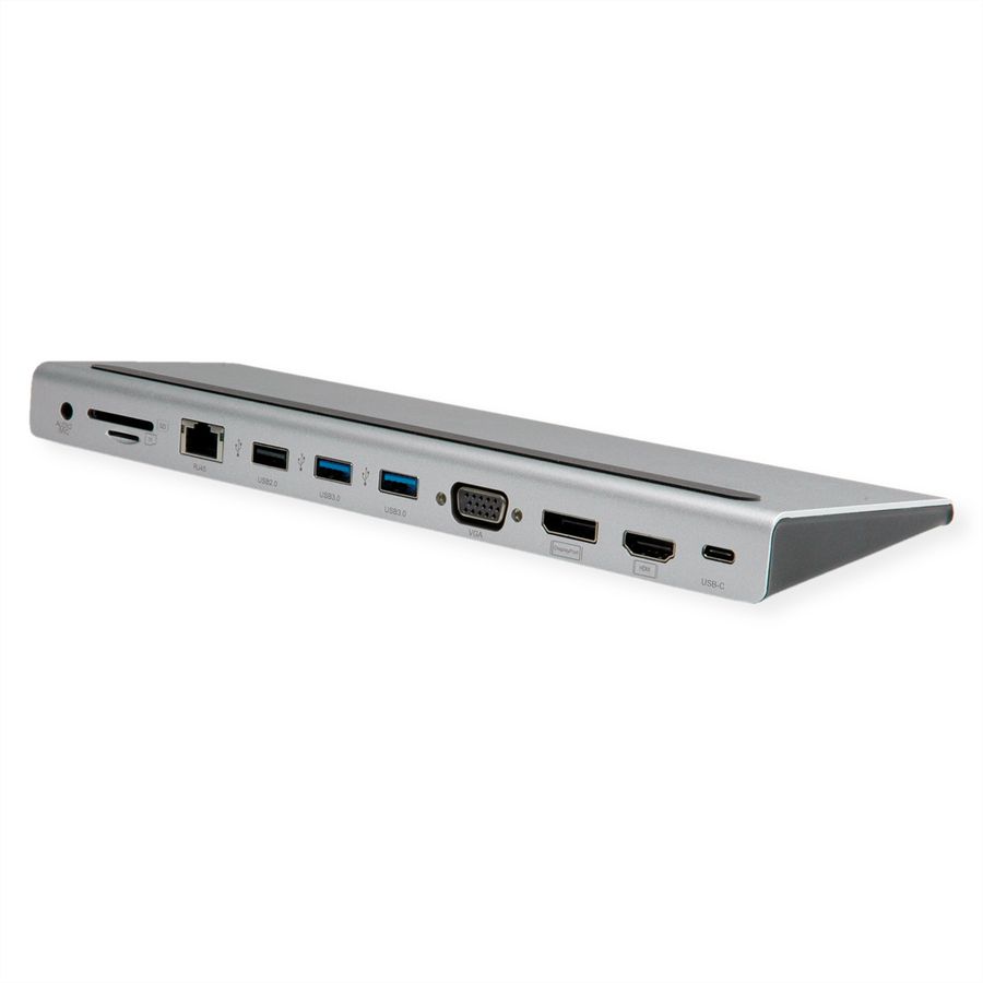 VALUE Station d‘accueil USB-C multiports, 4K HDMI/DP, VGA, USB, Card Reader, PD, Gigabit Ethernet, Audio