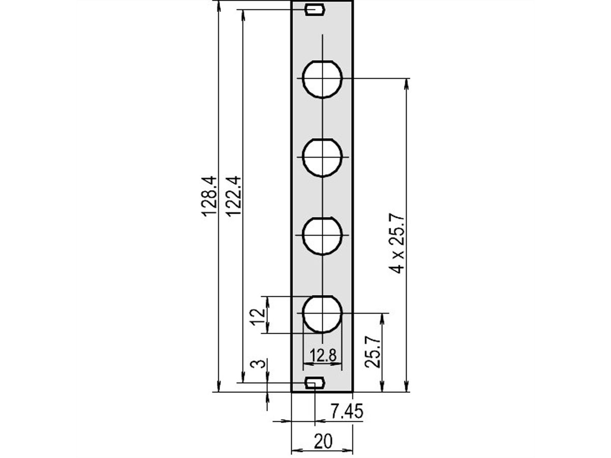 SCHROFF Face avant, non blindée, découpe pour connecteurs coaxiaux, 2,5 mm, alu, face avant anodisée, face arrière conductrice