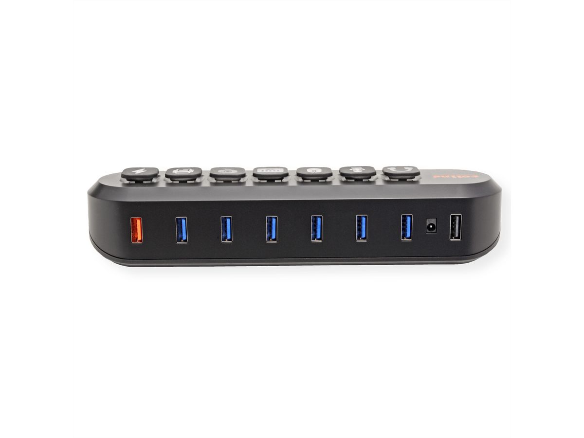 ROLINE Hub USB 3.2 Gen 1, 7 ports, prise type A, boutons interchangeables