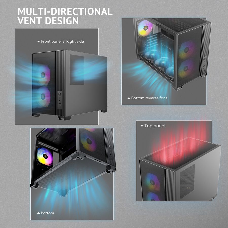 ANTEC FLUX M ATX/Micro-ATX/ITX Boîtier PC Midi Tower, noir