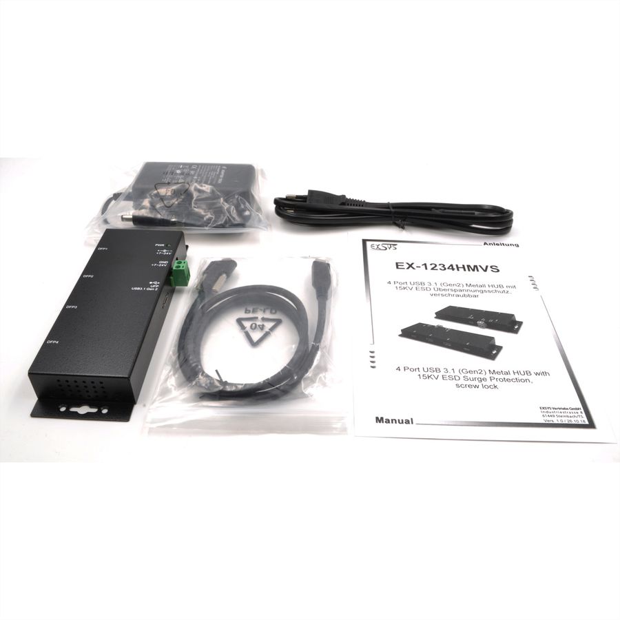 EXSYS EX-1234HMVS Hub USB 3.2 Gen2 à 4 ports, avec 2x USB-C et 2x USB-A