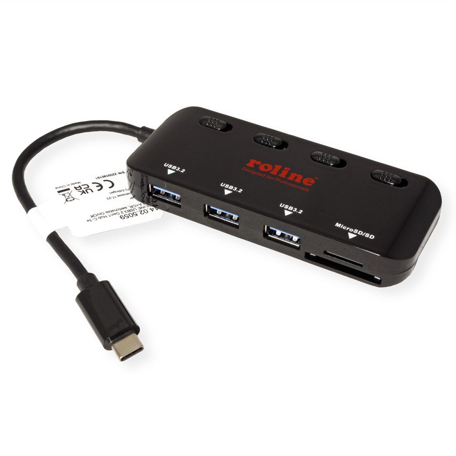 ROLINE Hub USB 3.2 Gen 1, 3 ports, type C, 1 port Cardreader