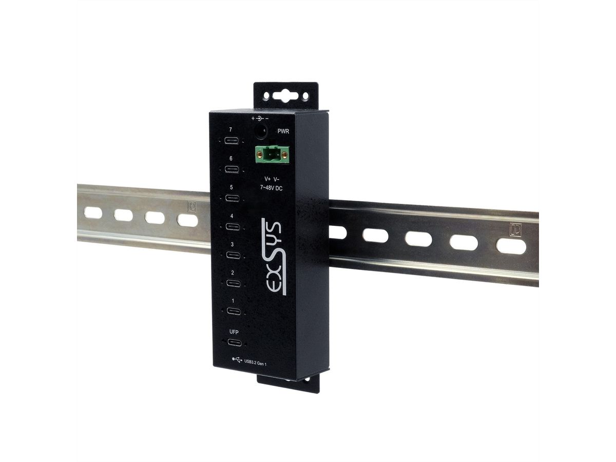 EXSYS EX-1537HMVS Hub USB-C 3.2 Gen 1 métallique à 7 ports, avec protection contre les surtensions EDS 15 kV