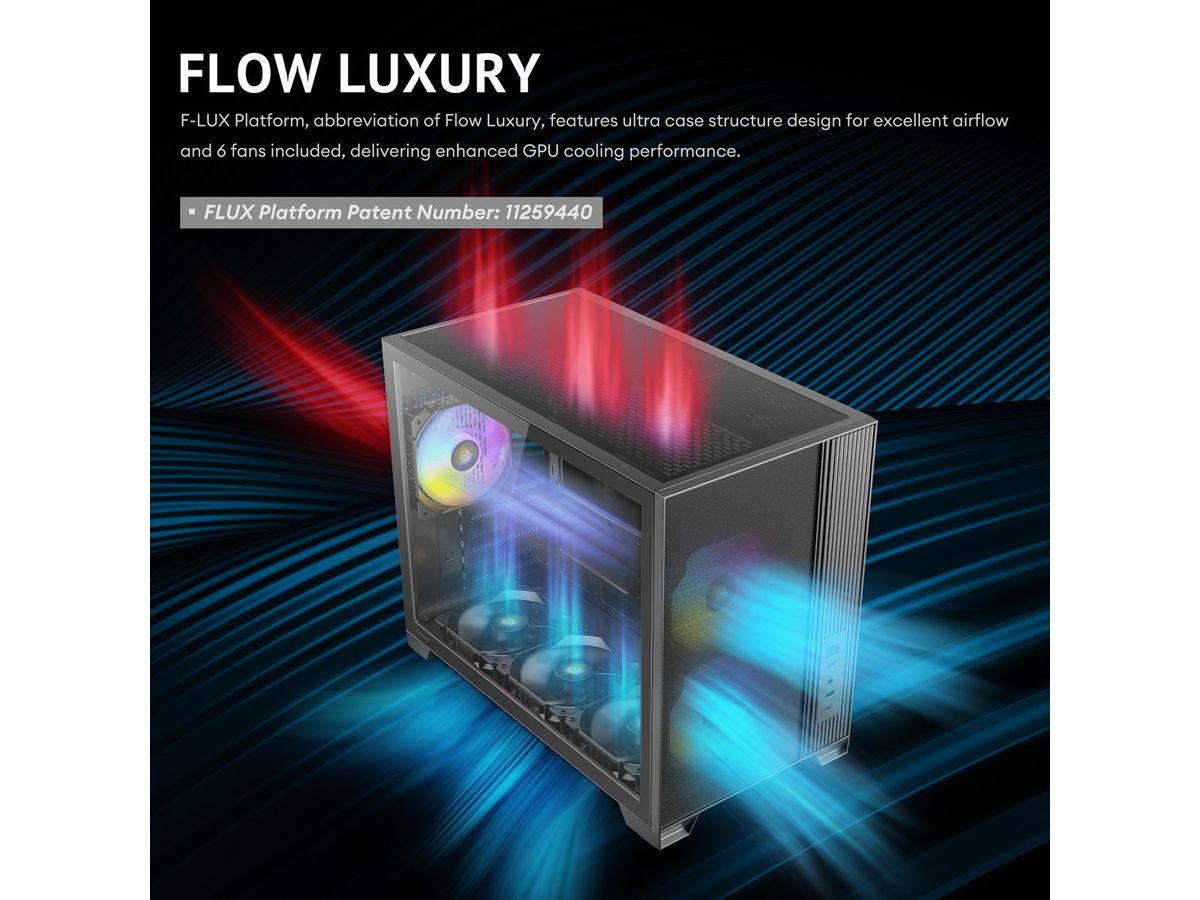 ANTEC FLUX M ATX/Micro-ATX/ITX Boîtier PC Midi Tower, noir