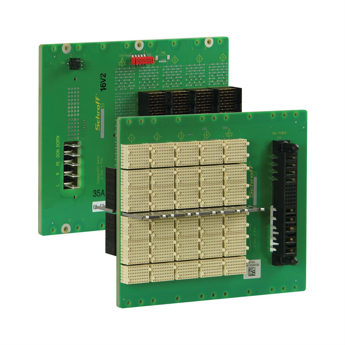 Carte-mère série CPCI SCHROFF, 3 U, 5 slots, System Slot Right, Full-Mesh, avec RI/O, PSU