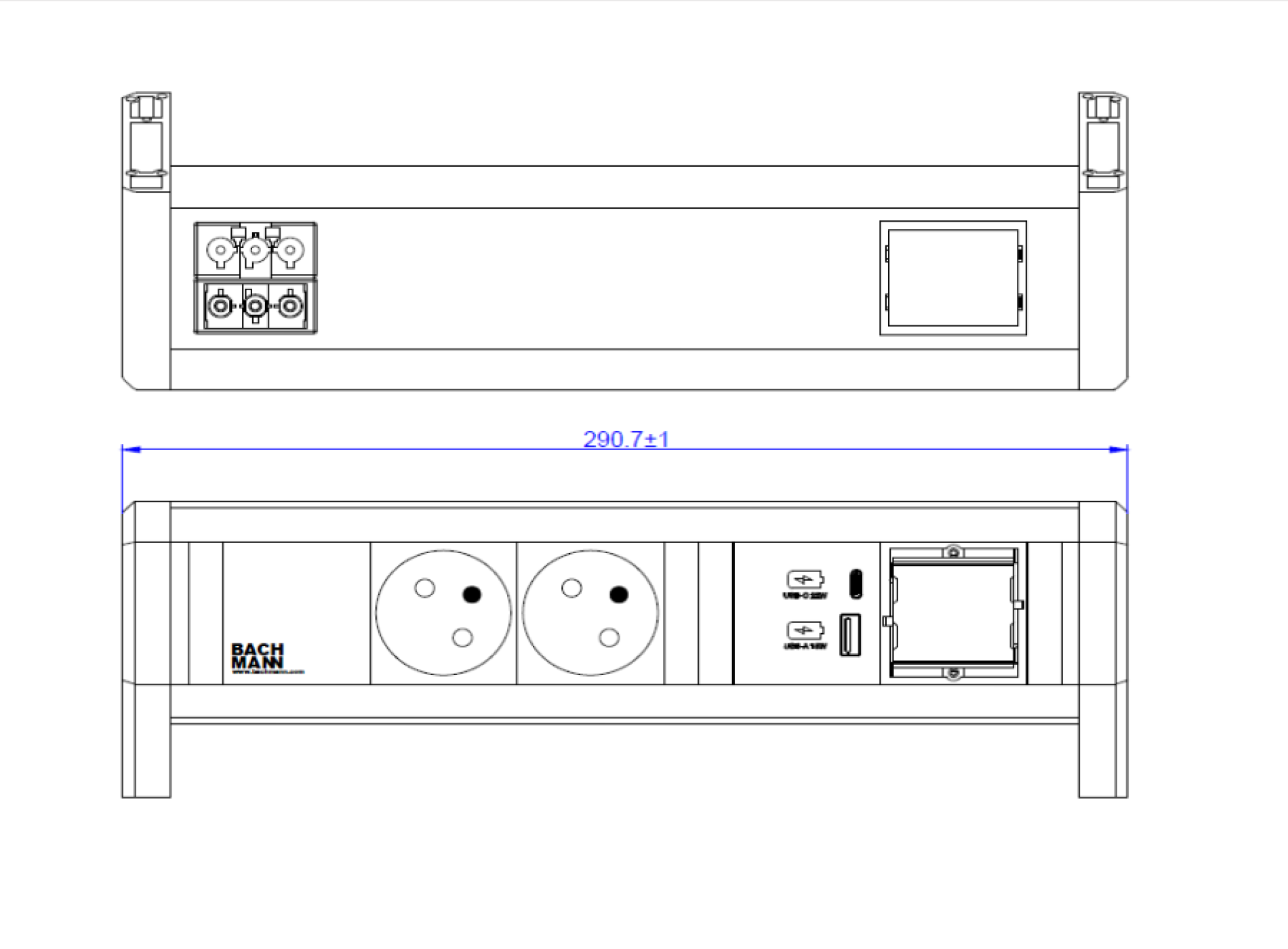 BACHMANN DESK 2xUTE 1xUSB A/C 22W 1xCM GST18 RAL9010