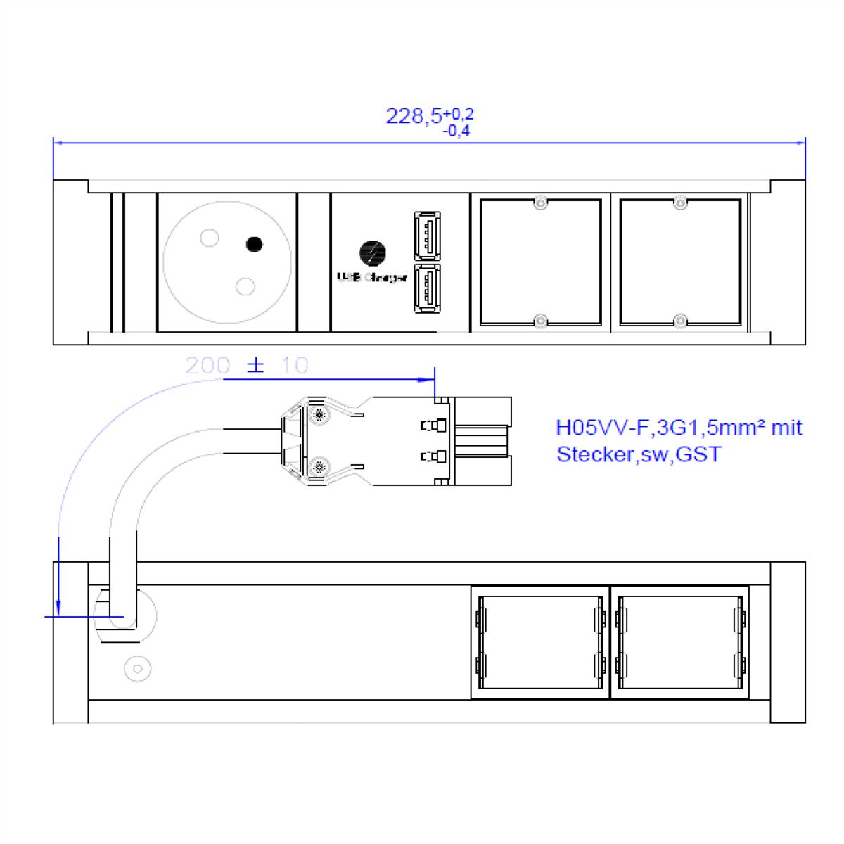 BACHMANN VENID 1xUTE 1xUSB 2xCM 0,2m GST18