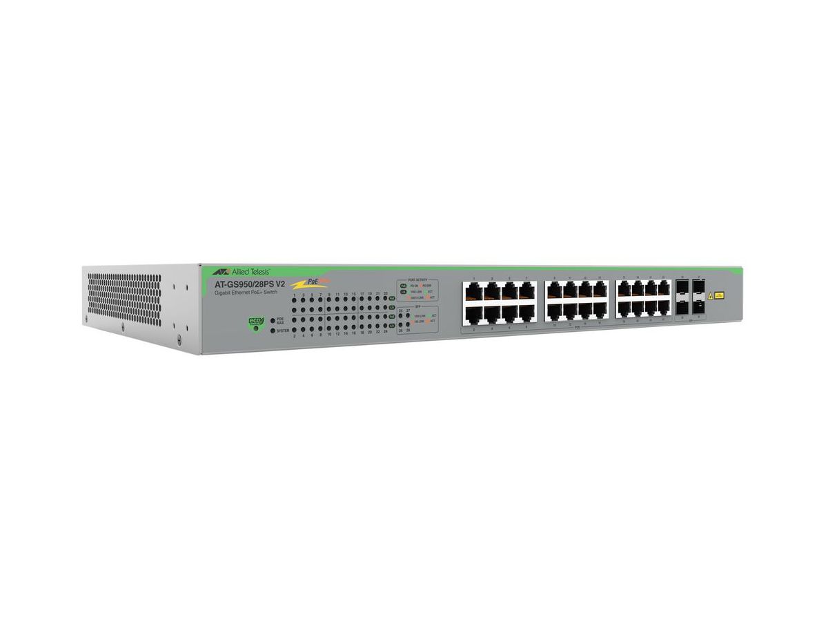 Allied Telesis AT-GS950/28PSV2-50 commutateur réseau Non-géré Gigabit Ethernet (10/100/1000) Connexion Ethernet, supportant l'alimentation via ce port (PoE) Gris