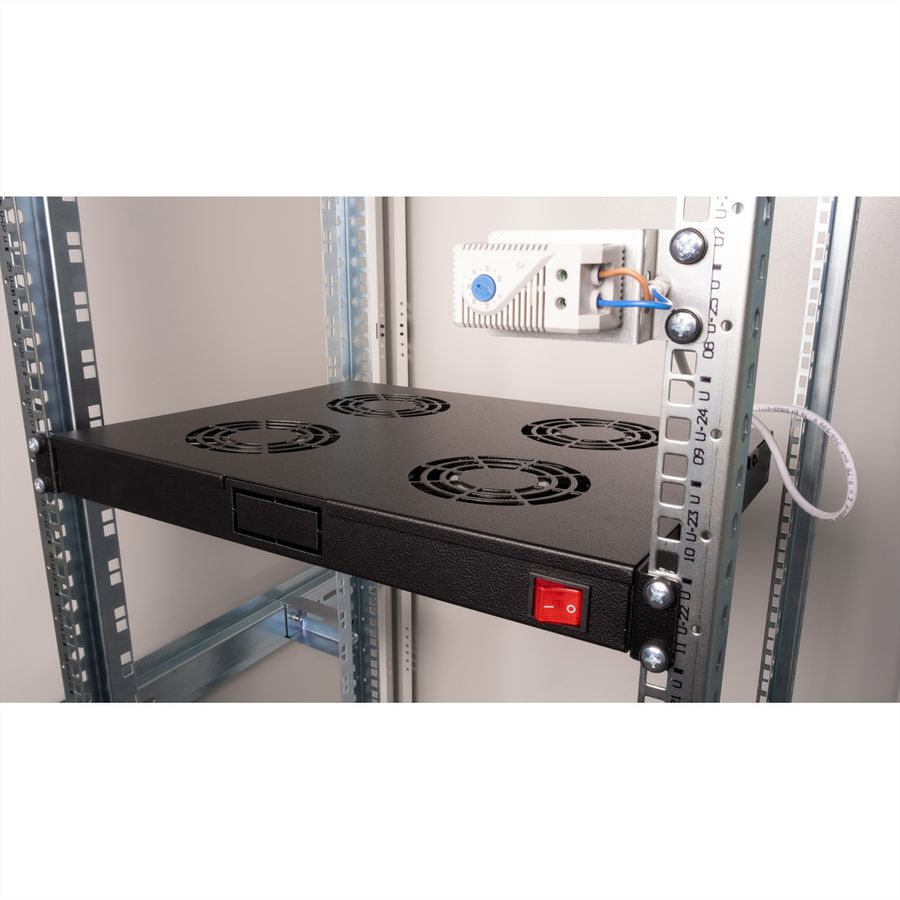 ROLINE 19" Unité de ventilation, 4 ventilateurs, thermostat, noire