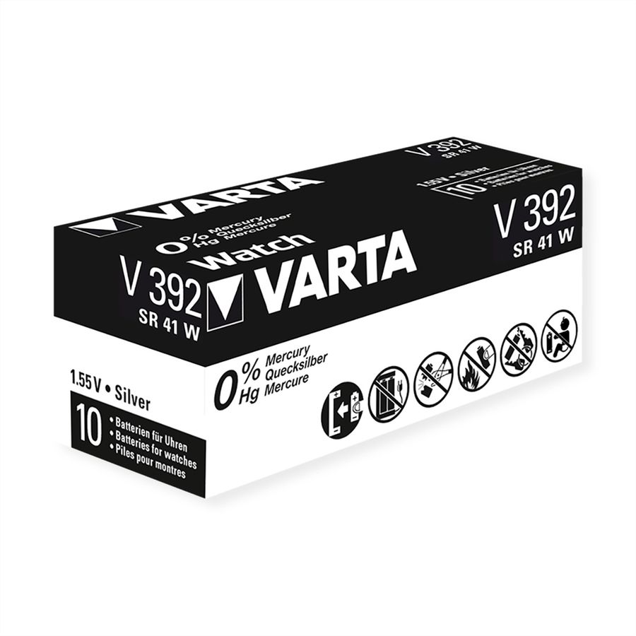 VARTA SR41, paquet de 10, 1,55V, 39mAh, V 392 HC, Oxyde d'argent