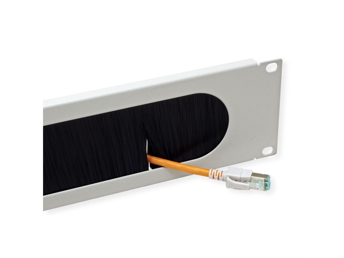 VALUE Passe-câbles 19" 2 UH avec brosse et décharge de traction, gris