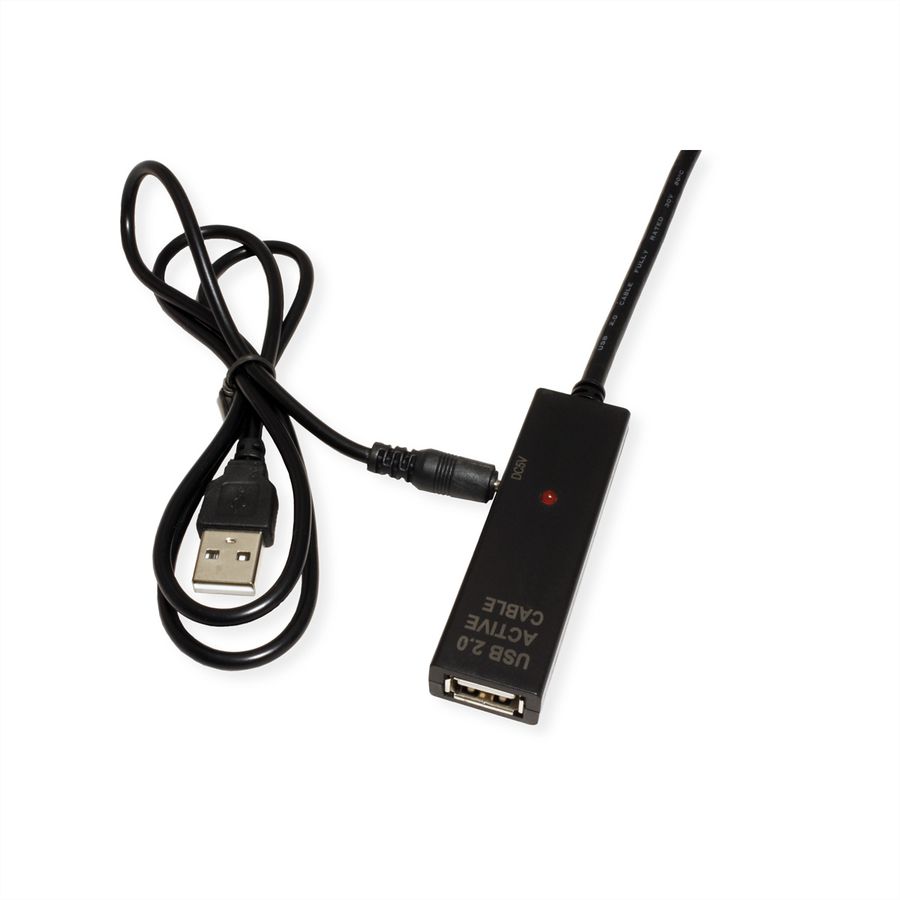VALUE USB Prolongation active 2.0 avec Repeater, A-C, noir, 10 m