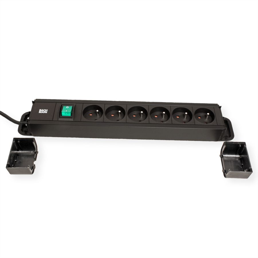 BACHMANN PRIMO2 Prise multiple 6x UTE, aluminium, interrupteur, noir, 2 m