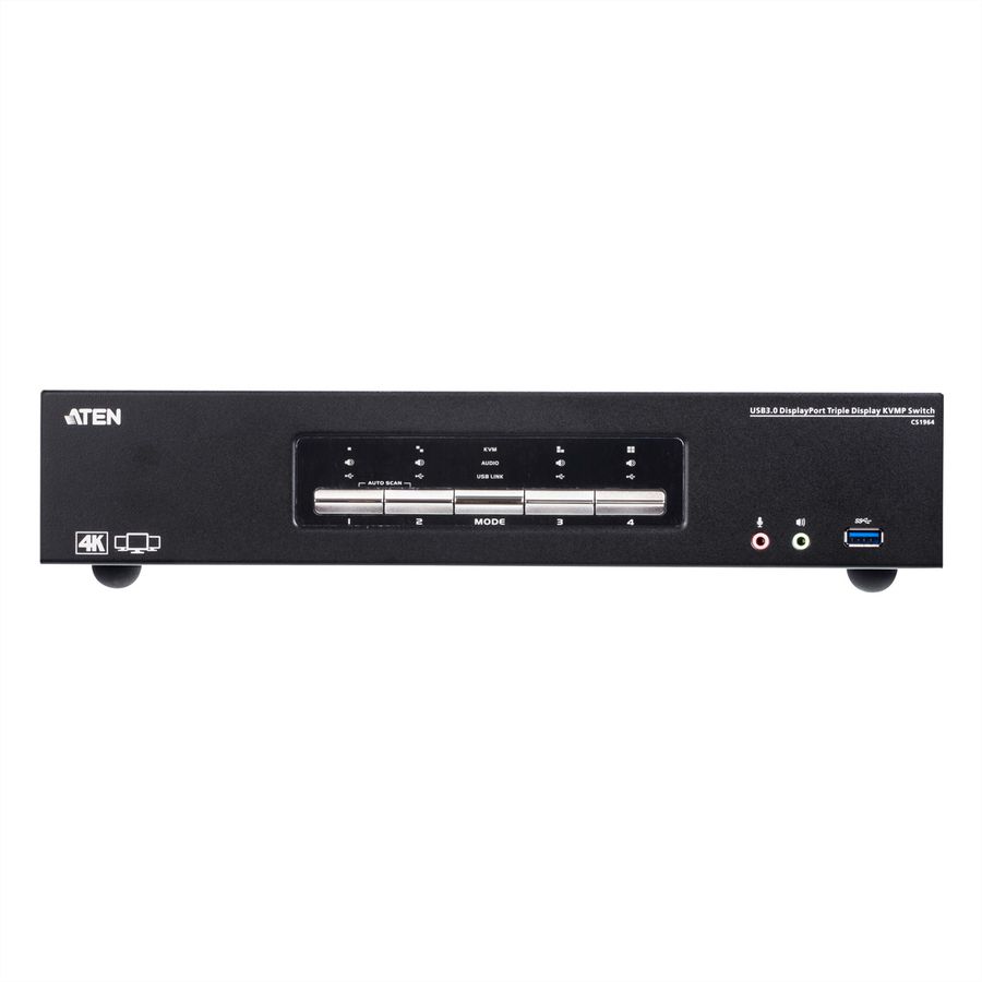 ATEN CS1964 Commutateur KVM 3 affichages DisplayPort 4K, 4 ports USB 3.0