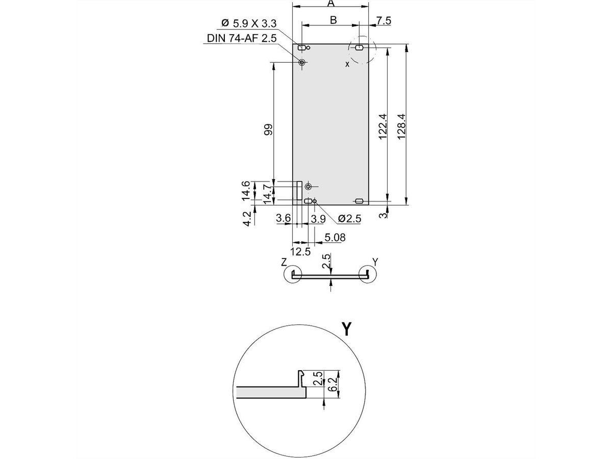 SCHROFF Plug-In Unit U-Profile Face avant pour poignée Forme 1, 3 U, 6 CV, 2,5 mm, Al, Anodisé frontal, Conducteur arrière