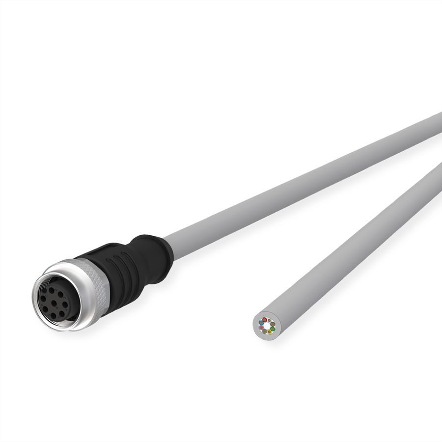 METZ CONNECT Câble de capteur/actionneur M12, codage A, M12 connecteur femelle droit - extrémité ouverte, gris, 2 m