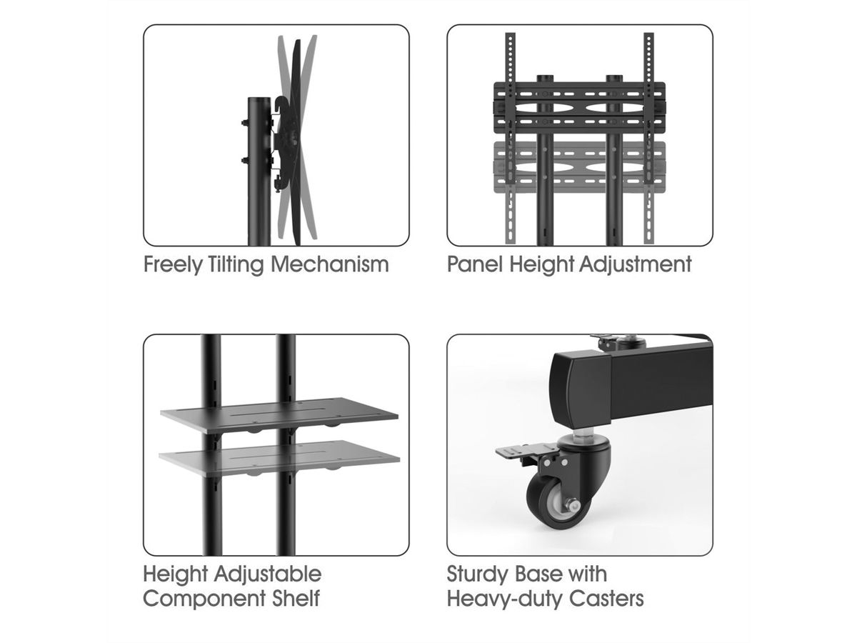 VALUE Support LCD/TV sur roues, noir, jusqu'à 50kg (37" - 70")