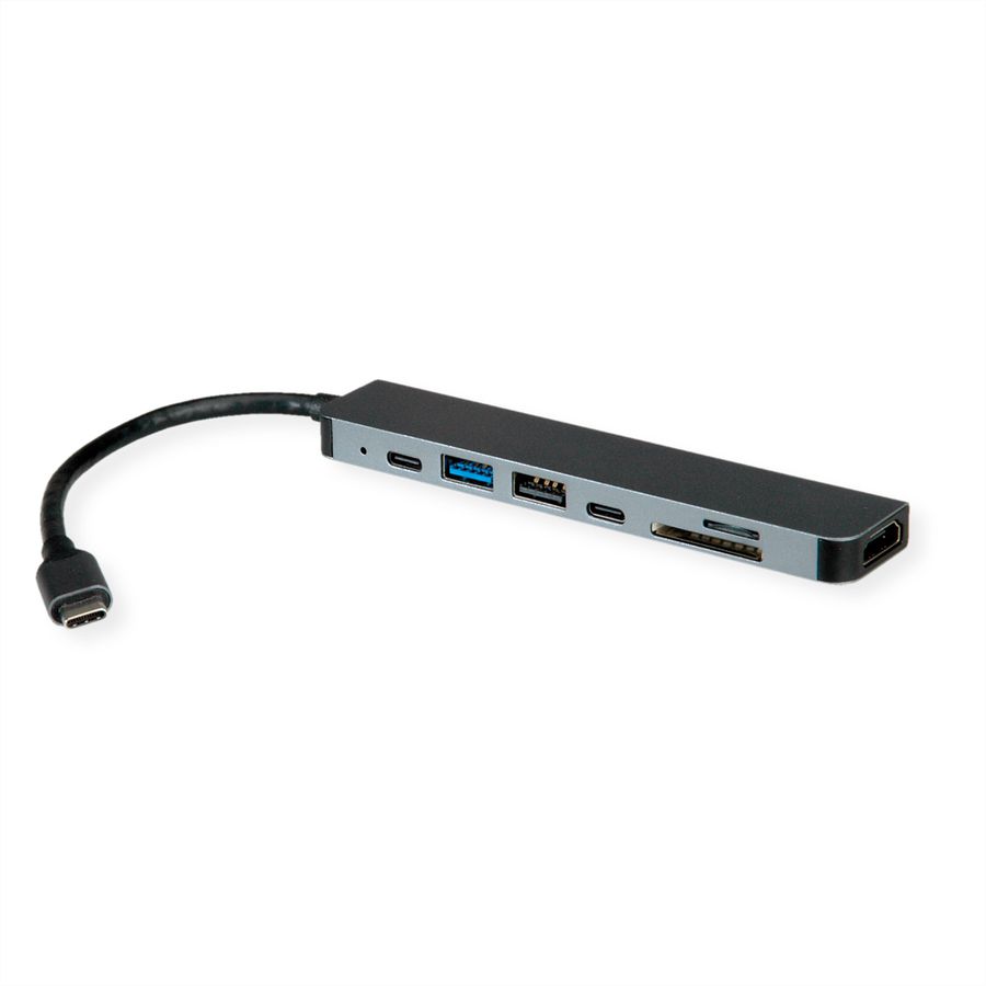 ROLINE Station d'accueil USB type C, HDMI 4K, 1x USB2.0 (A), 2x USB3.2 Gen1 (A+C), 1x PD, SD/MicroSD