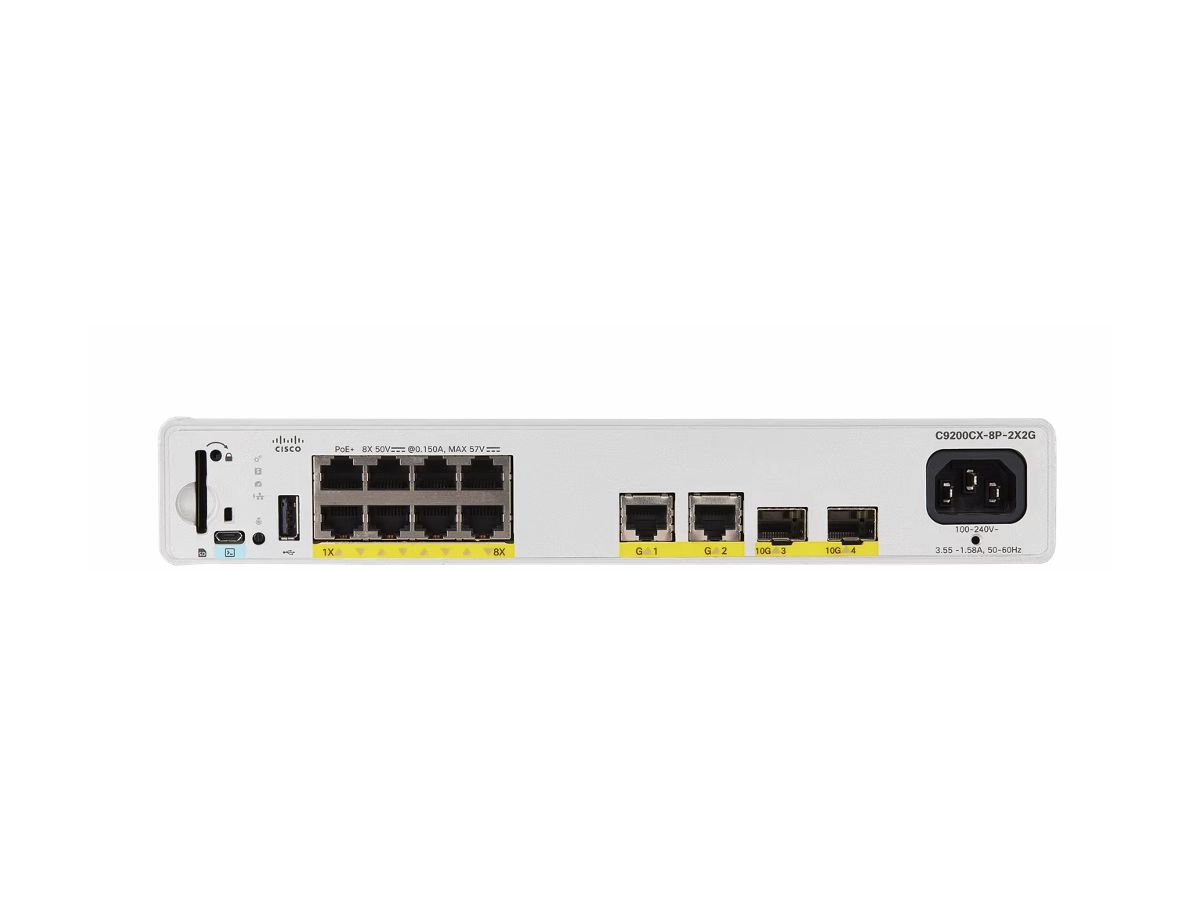 Cisco Catalyst C9200CX-8P-2X2G-E commutateur réseau Géré L2/L3 Gigabit Ethernet (10/100/1000) Connexion Ethernet, supportant l'alimentation via ce port (PoE) Gris