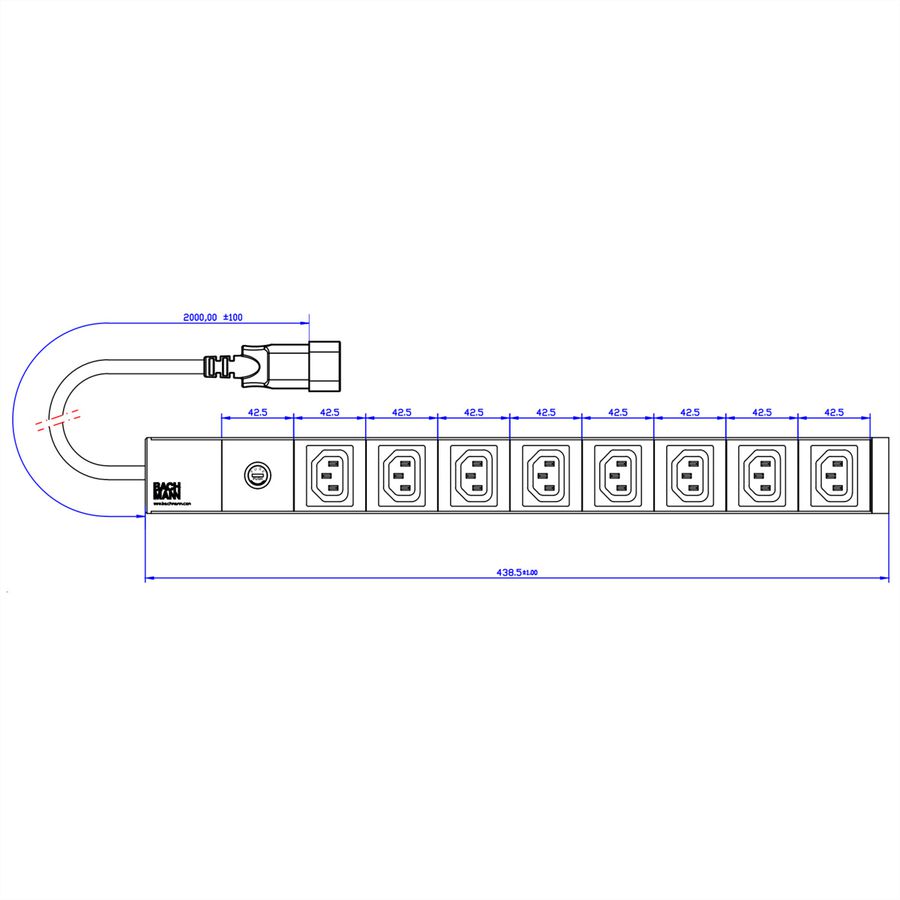 BACHMANN 19" Prise multiple 8 IEC320 C13 F avec IEC320 C14 M