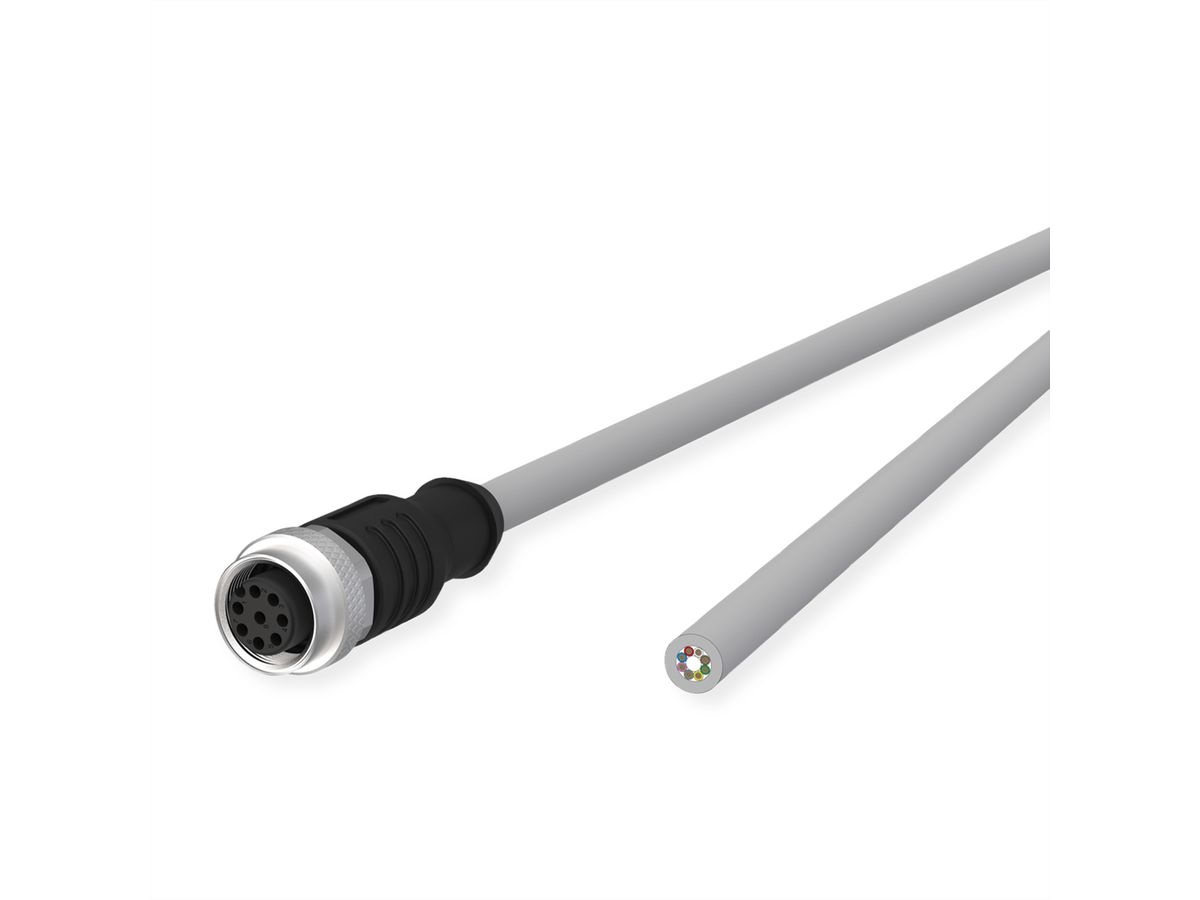 METZ CONNECT Câble de capteur/actionneur M12, codage A, M12 connecteur femelle droit - extrémité ouverte, gris, 5 m