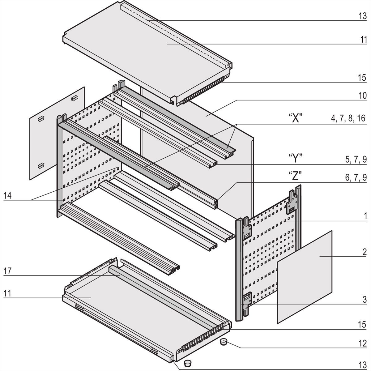SCHROFF RatiopacPRO AIR Mallette complète, de bureau, blindée, avec garniture frontale, 3/4 U, 84 HP, 315 mm