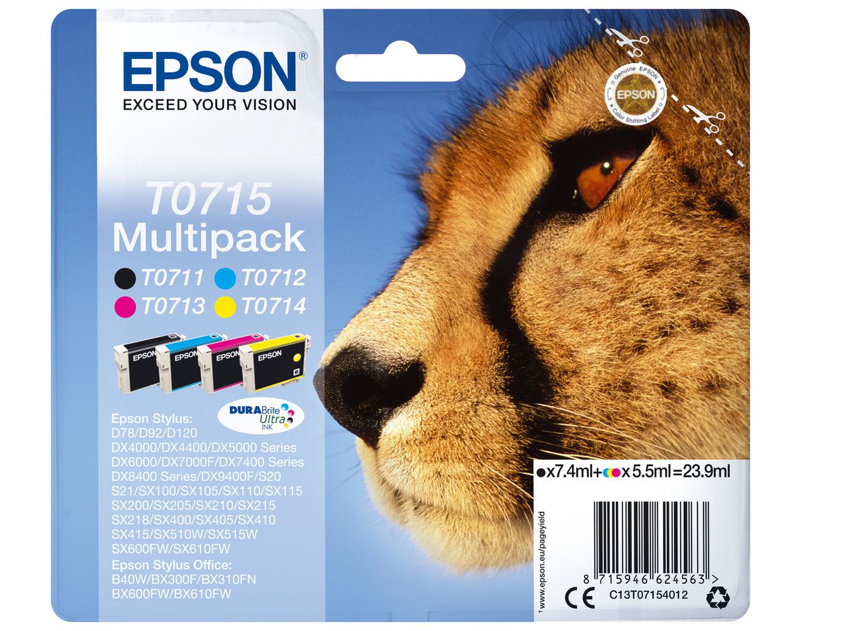 Epson Multipack "Guépard" (T0715) - Encres DURABrite Ultra N, C, M, J