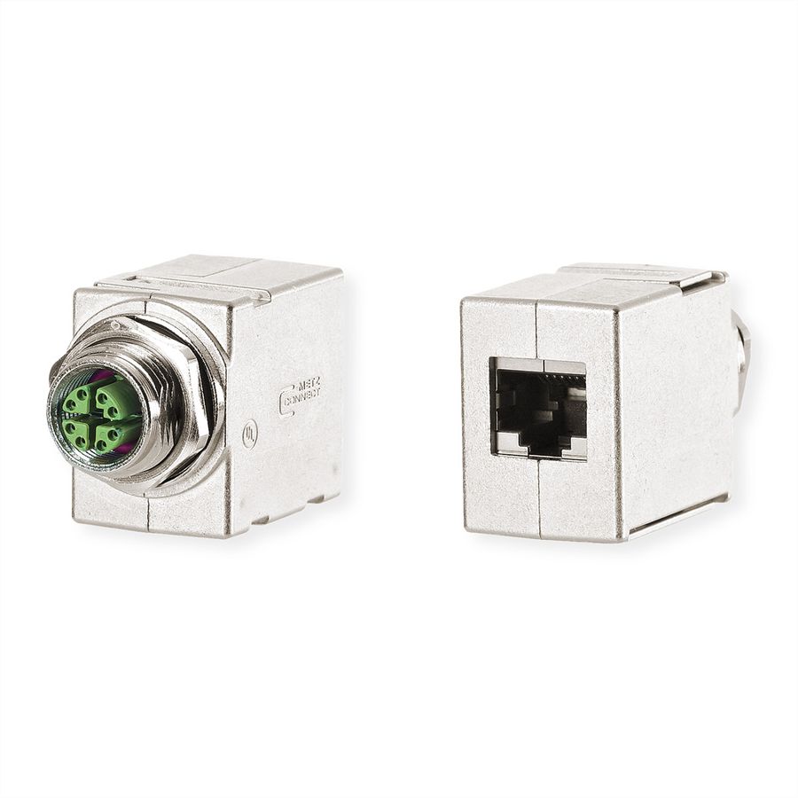 METZ CONNECT Traversées de cloison pour armoire électrique M12, codage X, sur RJ45 - droite