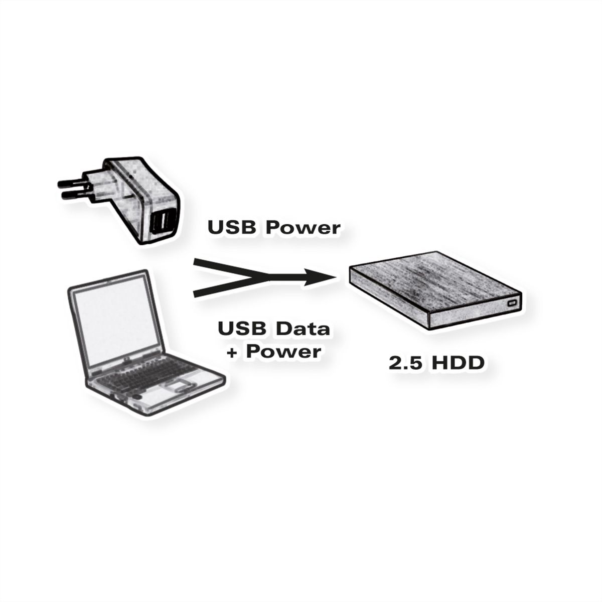 ROLINE Câble USB 2.0 en Y, 2x Type A (M/F) - Micro B M, 1 m